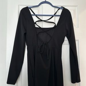 Black dress, nasty gal and WT stretchy tie, back side slit, dress bridesmaids